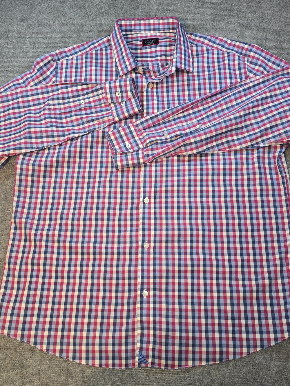 UNTUCKit Redding Men’s XXL Slim Fit Wrinkle Free Red Blue Plaid Cotton Shirt